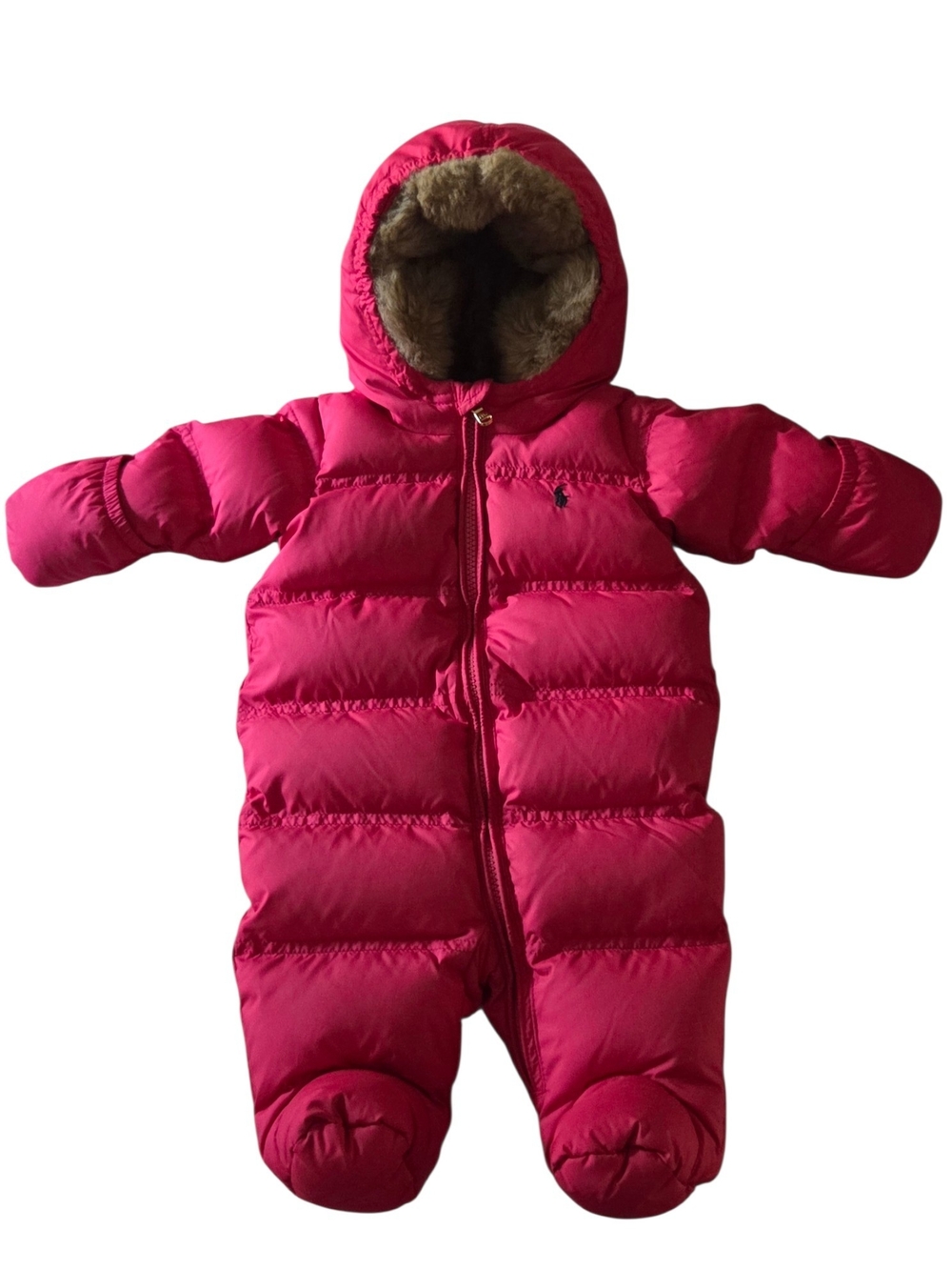 Ralph Lauren Baby 3M Pink Down Puffer Snowsuit Faux Fur Hood Footed